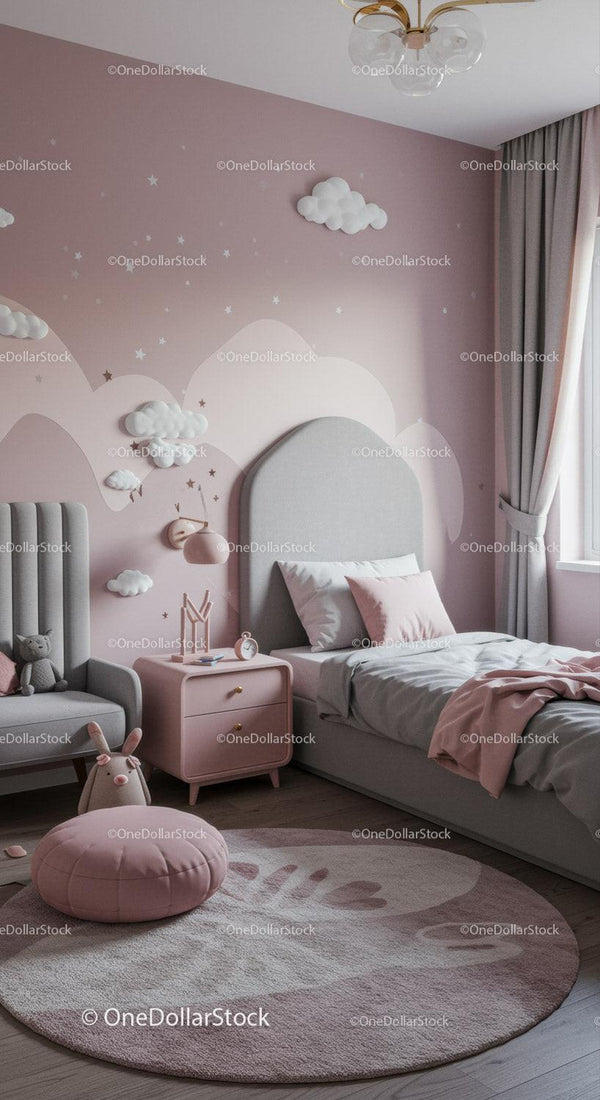 Cozy Pink Nursery with Cloud Wall Decor and Soft Accessories