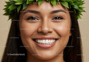 Close-up of smiling woman wearing tropical green leaf crown