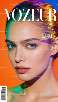 Close-up portrait of woman with artistic color lighting