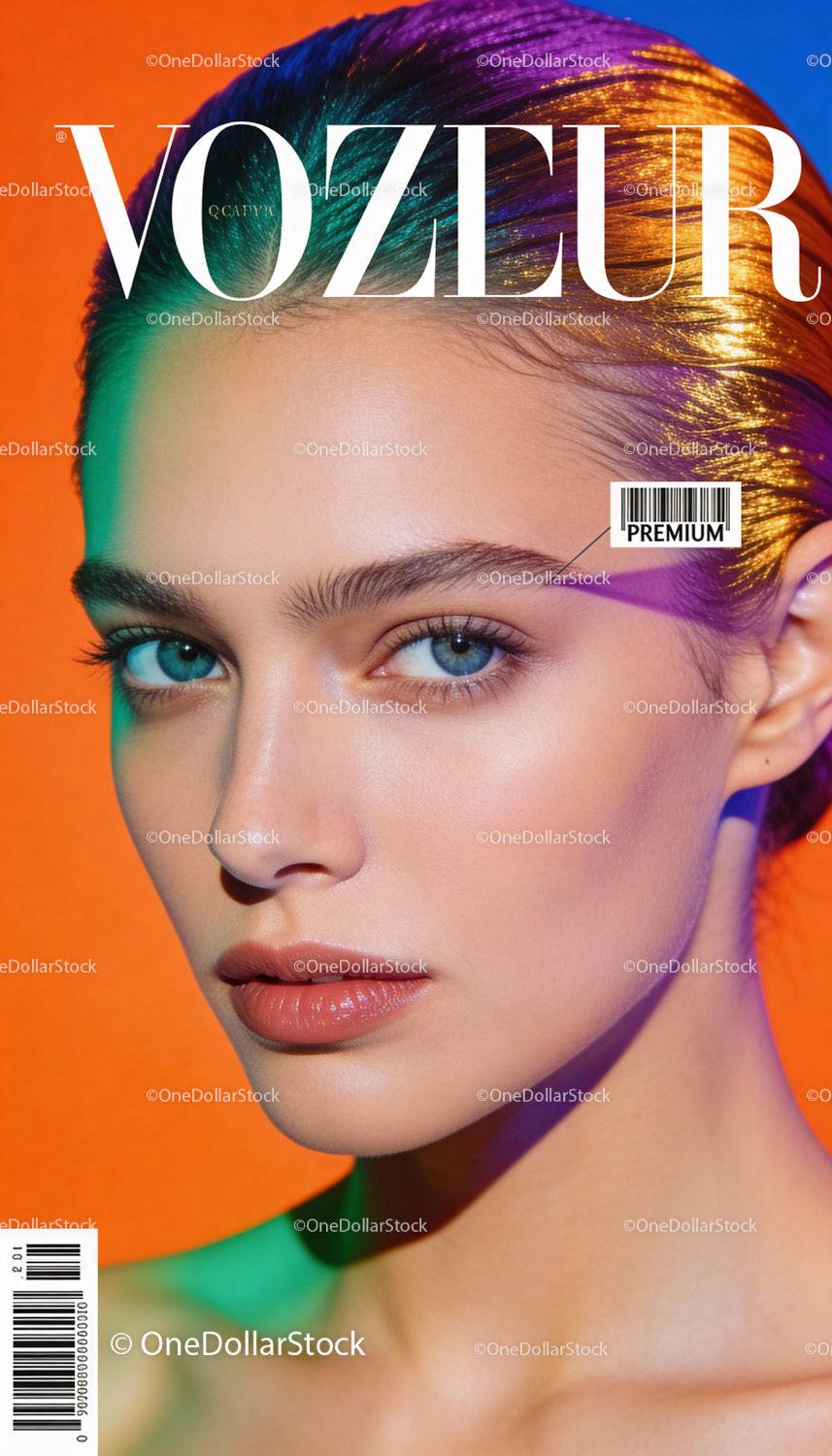 Close-up portrait of woman with artistic color lighting