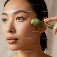 Young Asian Woman Using Jade Gua Sha for Facial Massage and Skin Rejuvenation