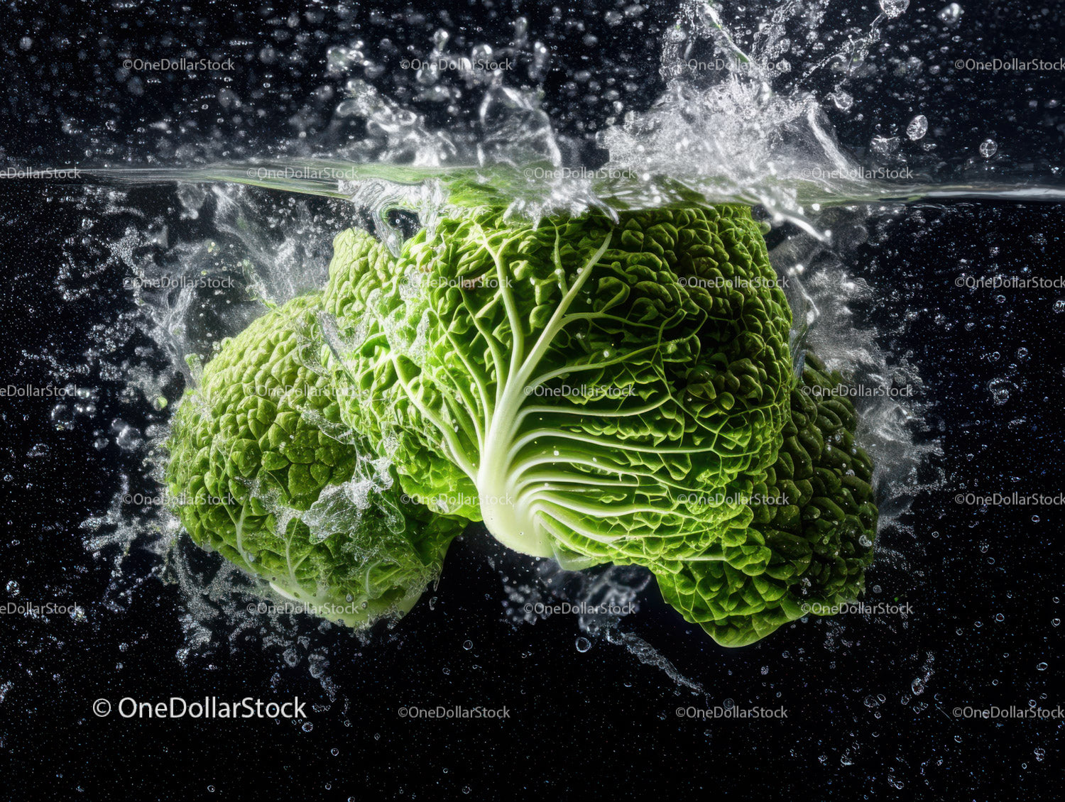 Fresh Green Romaine Lettuce Splashing in Water Shot