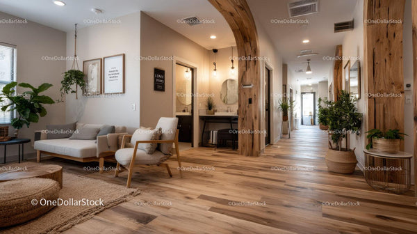 Modern Cozy Home Interior with Wooden Floors and Green Decor