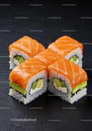 Fresh salmon sushi rolls with avocado and cream cheese