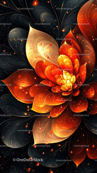 Vivid Fractal Flower with Glowing Petals in Cosmic Background