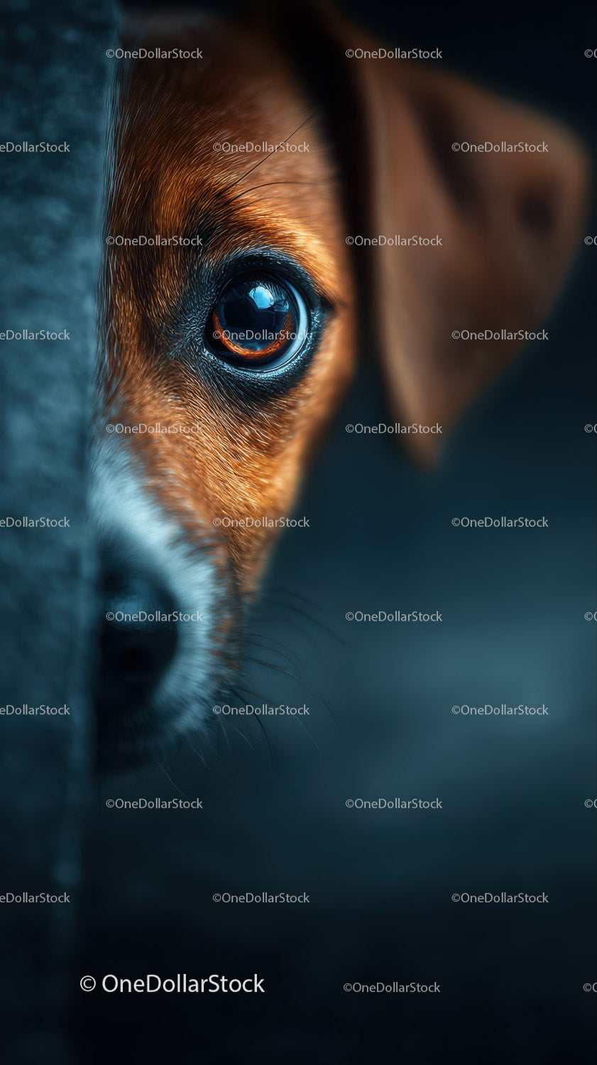 Close-up of a Dog's Eye with Detailed Fur and Reflection