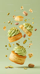 Delicate puff pastries with pistachio cream and nuts