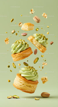 Delicate puff pastries with pistachio cream and nuts