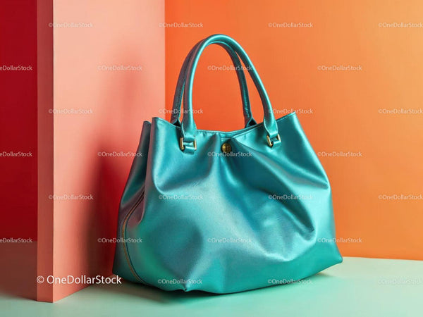 Blue Leather Handbag with Elegant Design for Women JPG Mockup Image