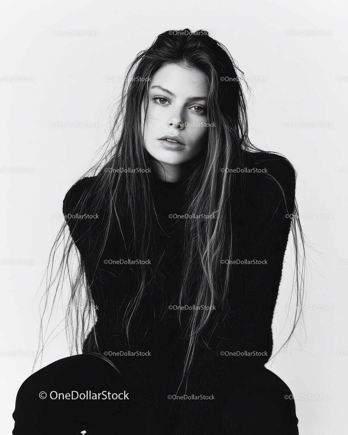 Elegant Black and White Portrait of a Confident Young Woman