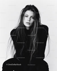 Elegant Black and White Portrait of a Confident Young Woman