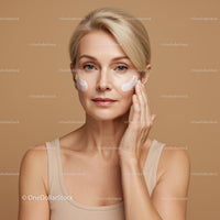 Elegant Woman Applying Face Cream for Flawless Skin