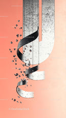 Abstract Black Ribbon with Texture on Soft Pink Background