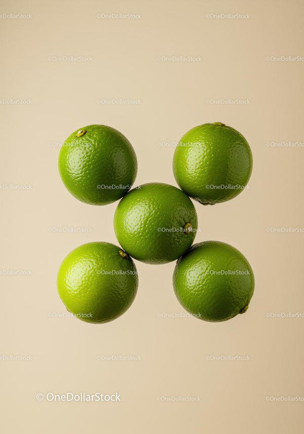 Arrangement of fresh green limes on neutral background