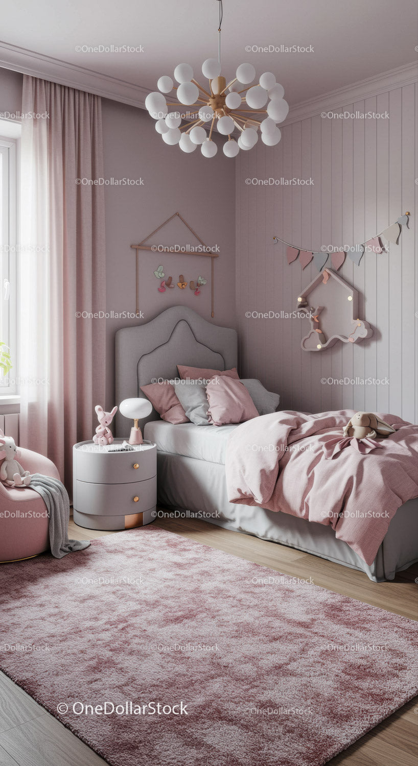 Stylish Nursery with Pink Bedding and Wall Decorations