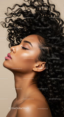 Profile of serene woman with voluminous curly hair