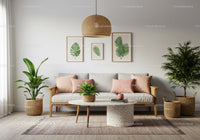 Stylish living room with natural decor and plants