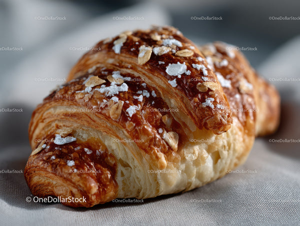 Croissant czekoladowy z owsem i lukrem cukrowym na białej tkaninie