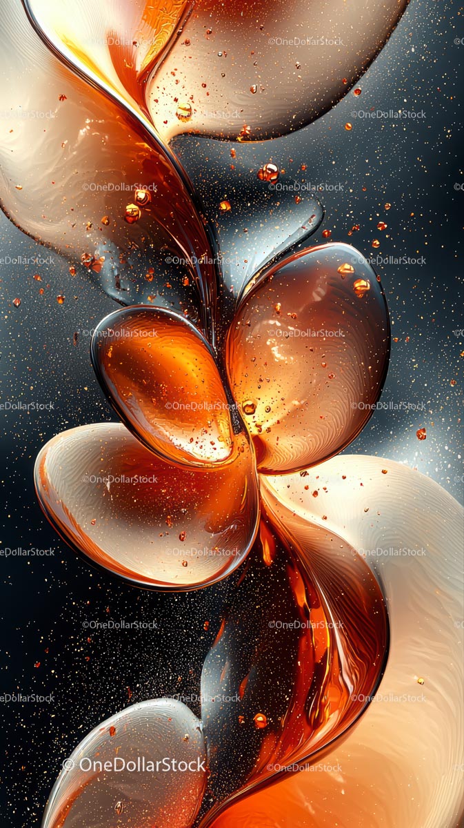 Abstract Fluid Art with Orange, White, and Blue Swirls