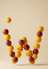Letter W Composed of Floating Oranges and Pomegranates