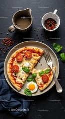 Fresh homemade pizza with cherry tomatoes and basil