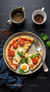 Fresh homemade pizza with cherry tomatoes and basil
