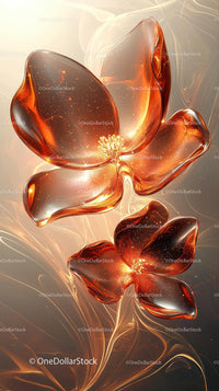 Elegant Abstract Flower with Glowing Fractal Petals in Orange