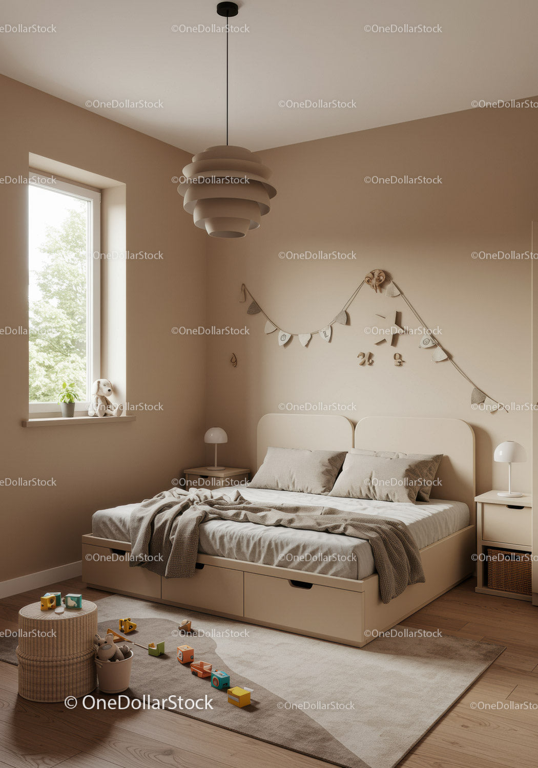 Cozy Children's Bedroom with Minimalist Design and Neutral Tones