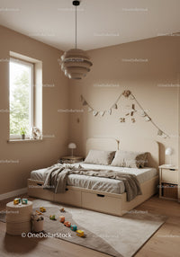 Cozy Children's Bedroom with Minimalist Design and Neutral Tones
