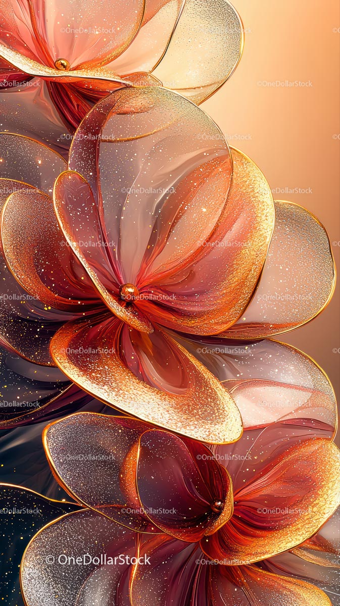 Elegant Glass Flower Art with Sparkling Details and Golden Highlights