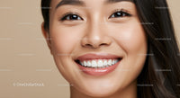 Close up of smiling young woman with clear skin