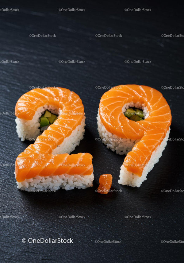 Sushi w kształcie liczby dwadzieścia dziewięć na czarnym tle