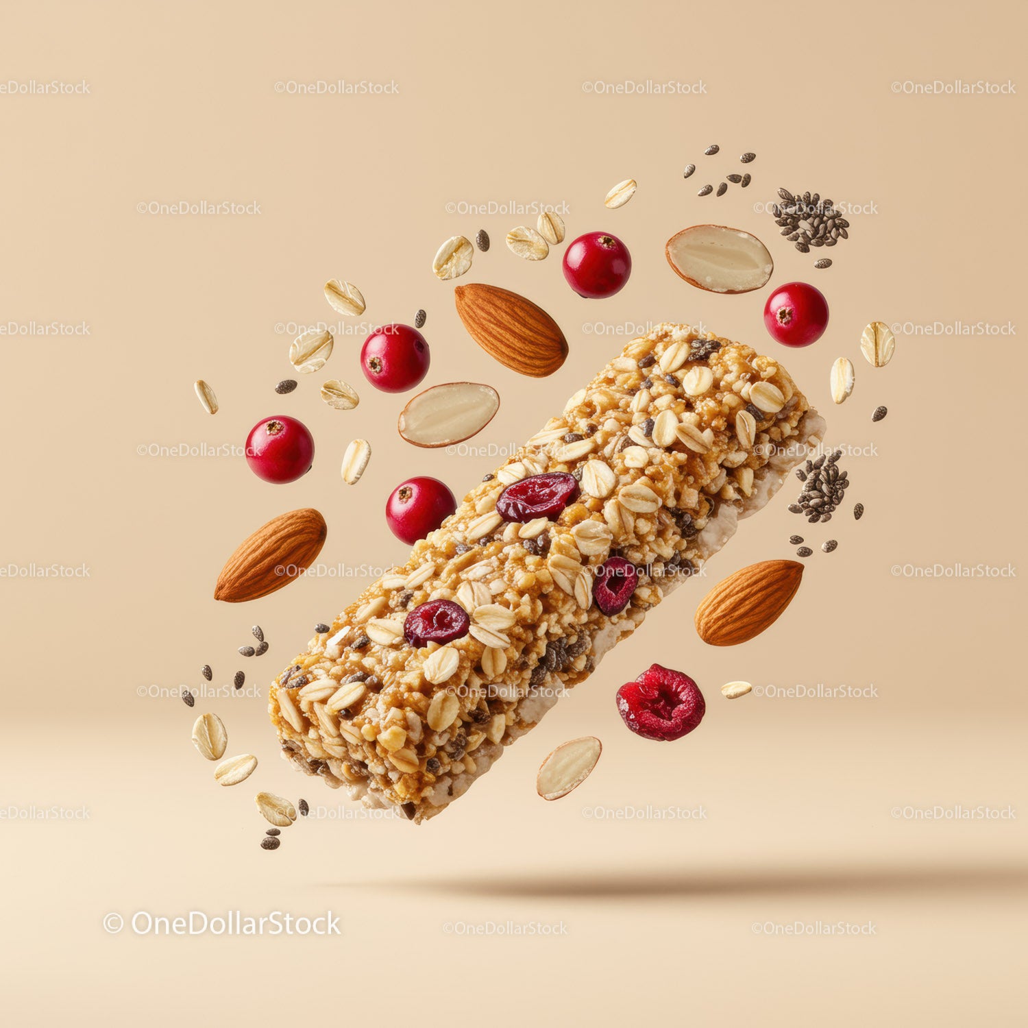 Zdrowy batonik granola z orzechami i jagodami, płatkami owsianymi i nasionami