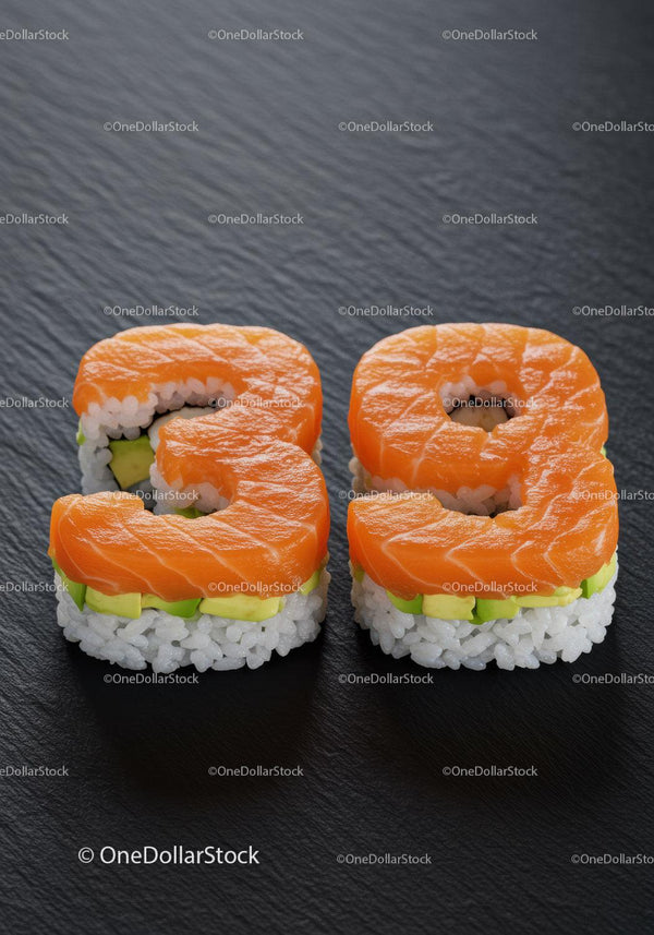 Creative sushi rolls shaped as numbers 5 and 9