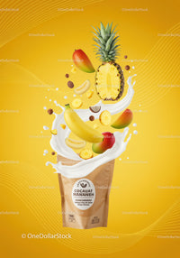 Tropical Fruit Smoothie Ingredients Splashing from Bag