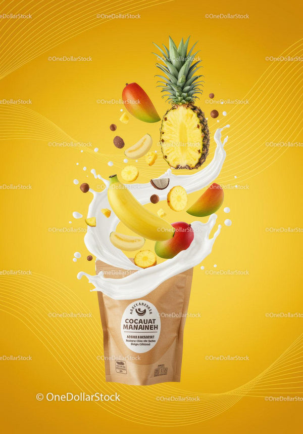 Tropical Fruit Smoothie Ingredients Splashing from Bag