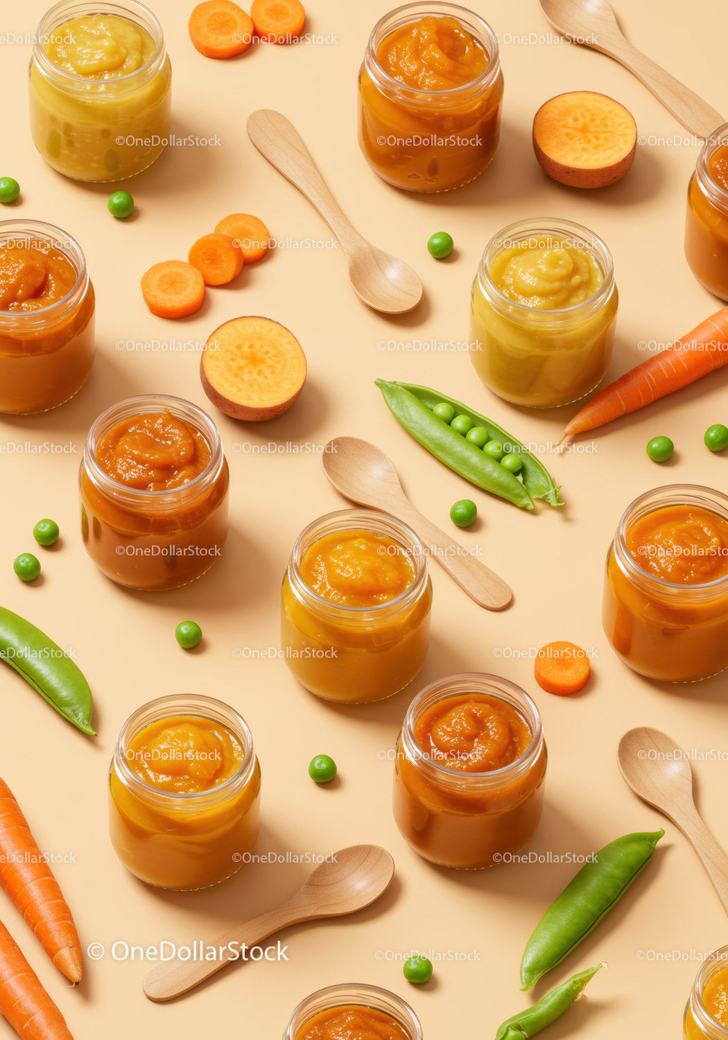 Jars of Homemade Vegetable Puree with Fresh Ingredients