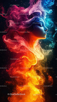 Colorful Smoke Woman Profile Artistic Digital Portrait