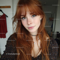 Stylish Red-Haired Woman with Blue Eyes in Indoor Portrait
