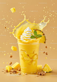 Refreshing pineapple smoothie with yogurt and granola splash