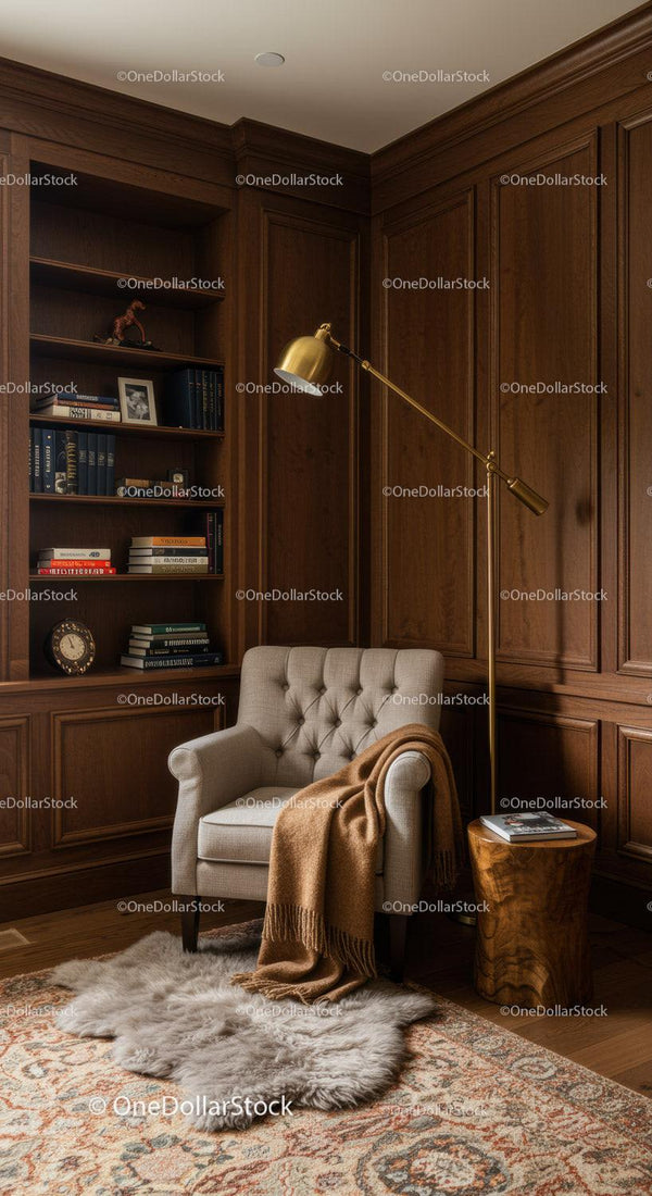Cozy reading nook with armchair and warm blanket