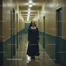 Confident Nurse in Hospital Corridor With Serious Expression