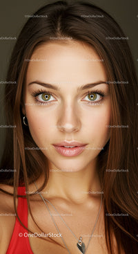 Close-up of a young woman with striking green eyes