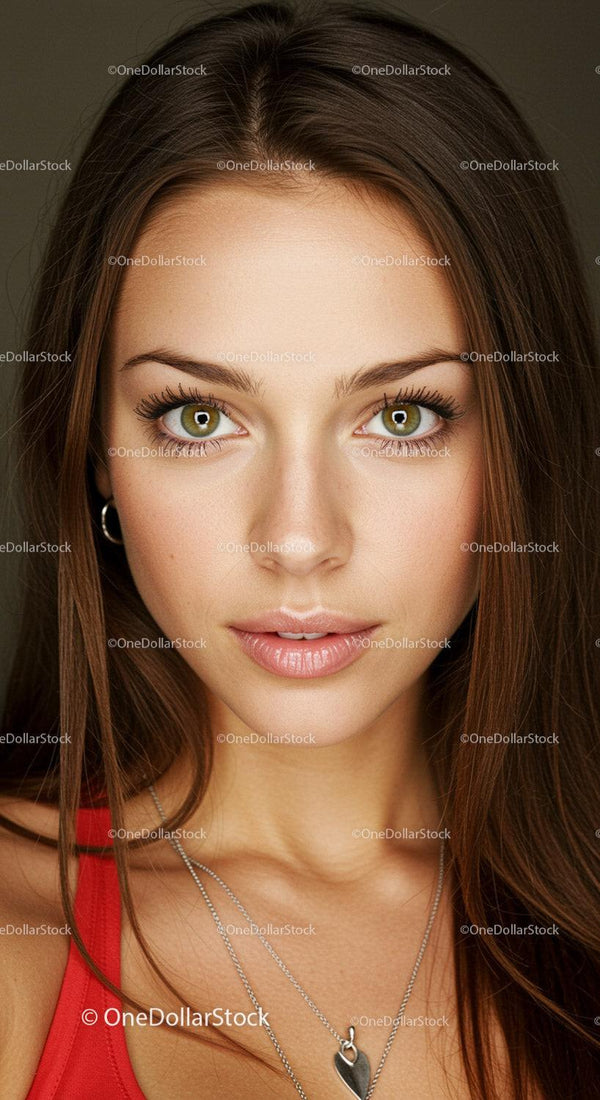 Close-up of a young woman with striking green eyes