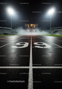 Nighttime Misty Running Track Under Stadium Lights