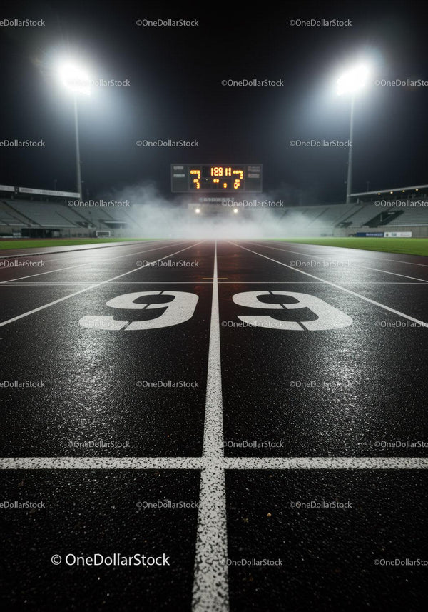 Nocna Mglista Bieżnia Pod Światłami Stadionu