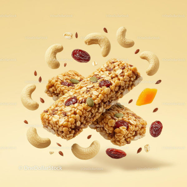 Healthy granola bars with nuts and dried fruits floating