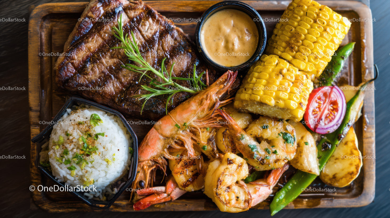 Seafood Platter with Grilled Shrimp Corn and Fresh Vegetables