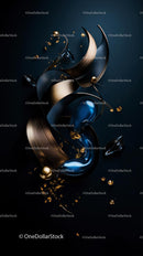 Luxurious Metallic Abstract Sculpture with Gold and Blue Accents