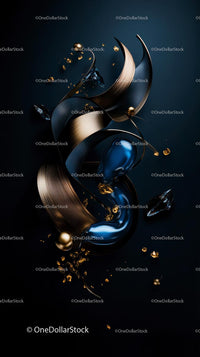 Luxurious Metallic Abstract Sculpture with Gold and Blue Accents
